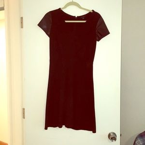 Ann Taylor Leather Sleeved V-Neck Dress